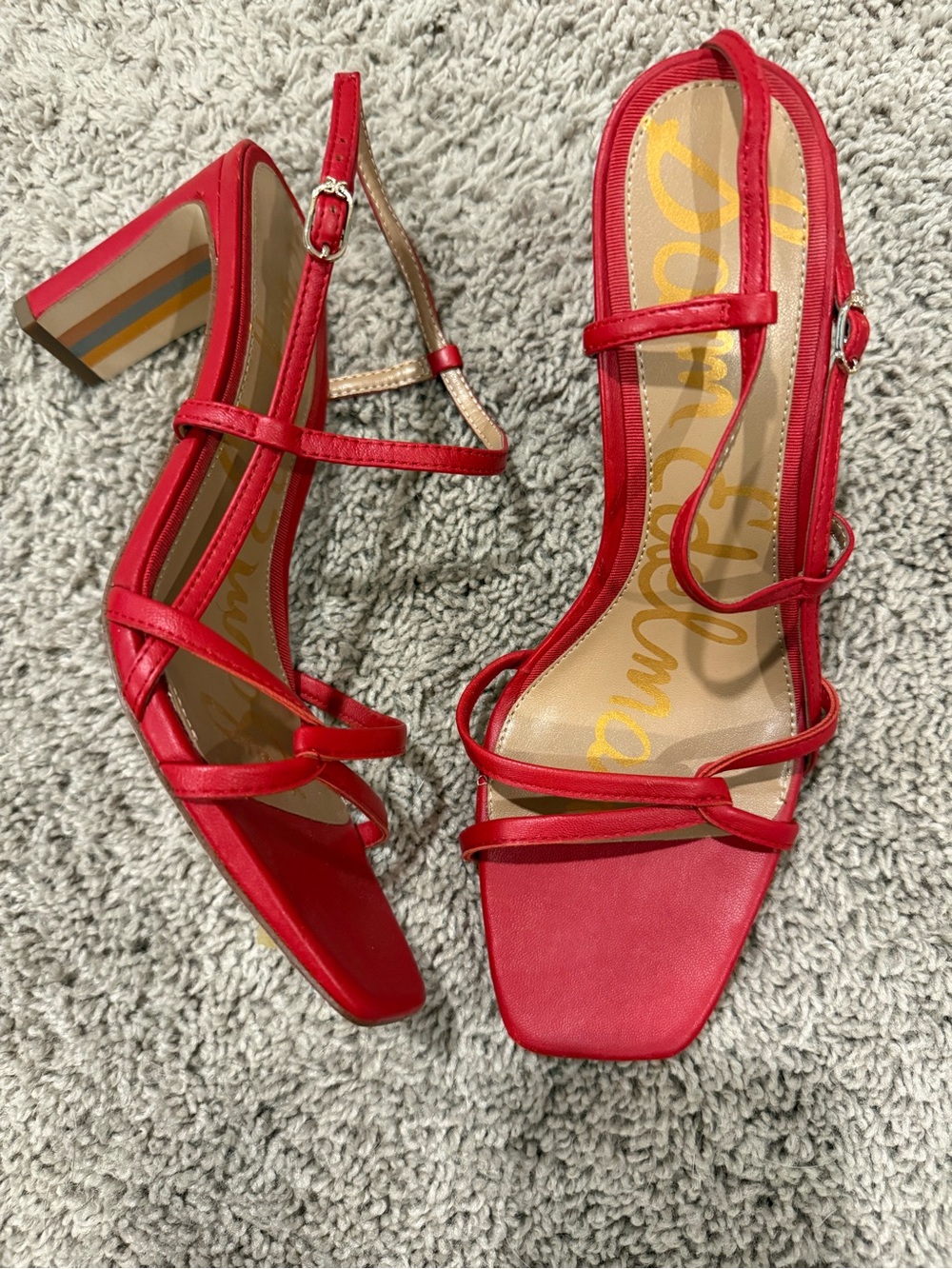 ✨Sam Edelman Emmie sz 8 Red Strappy Block Heel Sandals - Women